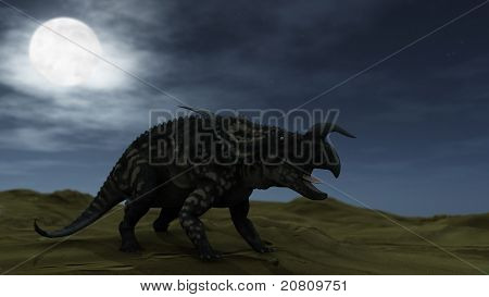 einiosaur en el desierto por la noche ansiosa