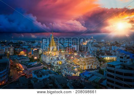 Day to night short of Trimit Temple in china town Bangkok city Bangkok Thailand