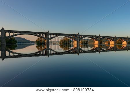 Veterans Memorial Bridge spans the Susquehanna River between Columbia and Wrightsville Pennsylvania