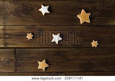 Christmas cookies on a wooden background. Gingerbread.