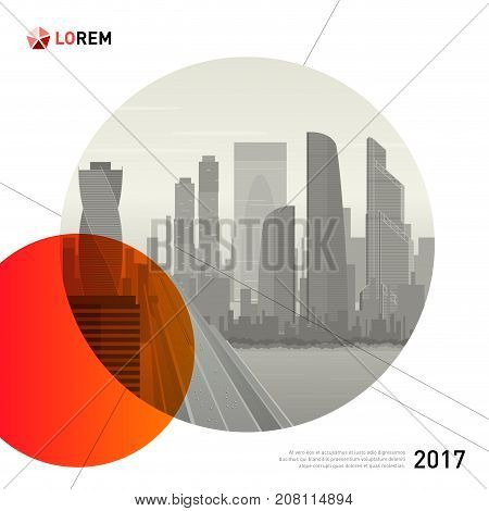Design element for corporate graphic layout. Modern abstract geometry background template design whith colored cityscape vector illustration for investment, business, real estate, construction.