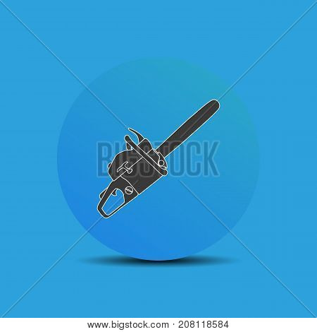 Chainsaw icon in flat style on blue background. For your design, logo. Vector illustration.