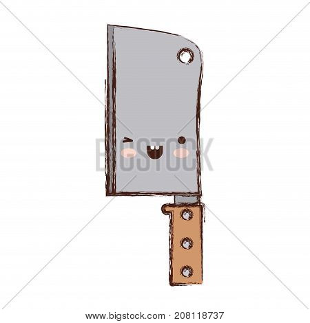 butcher knife utensil colorful kawaii blurred contour vector illustration