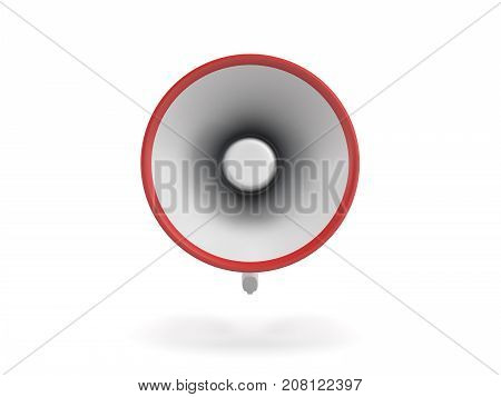 3d rendering of a single red and white megaphone isolated on white background. Public speaking. Make yourself heard. Public relations.