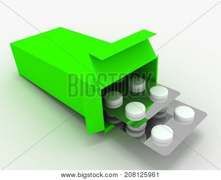 Open Medicine Packet . 3D Rendered Illustration