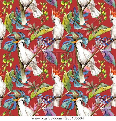 Tropical Hawaii leaves pattern in a watercolor style. Aquarelle wild flower for background, texture, wrapper pattern, frame or border.