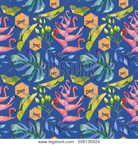 Tropical Hawaii leaves pattern in a watercolor style. Aquarelle wild flower for background, texture, wrapper pattern, frame or border.