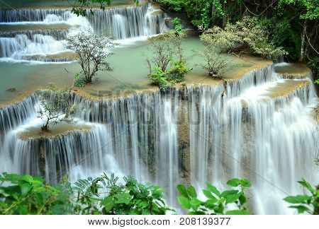 Scenic view of waterfall in the forest (chatkaew),huai mae khamin waterfall,kanchanaburi,thailand.