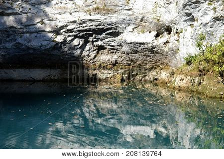 Blue lake is in the mountains of the North Caucasus