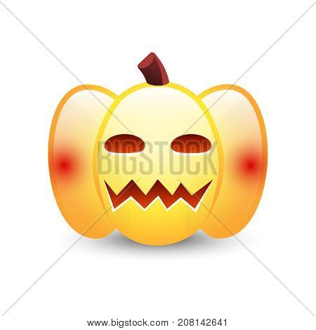 Realistic Vector Halloween Pumpkin With Candle Inside. Happy Face Halloween Pumpkin Isolated On Whit