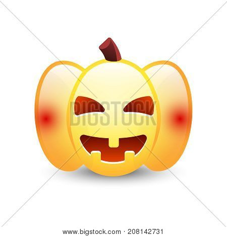 Realistic Vector Halloween Pumpkin With Candle Inside. Happy Face Halloween Pumpkin Isolated On Whit