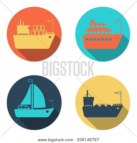 Ships, oil tanker, boats, cargo logistic, transportation and shipping flat icons