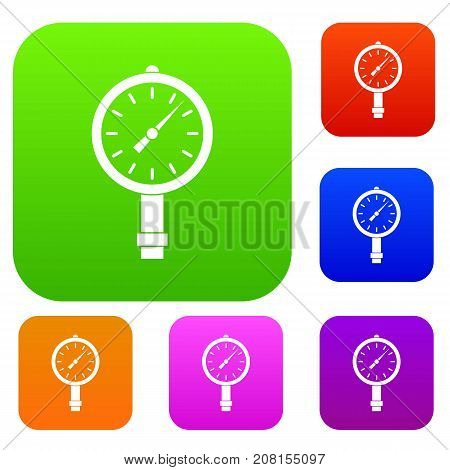 Manometer or pressure gauge set icon color in flat style isolated on white. Collection sings vector illustration