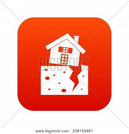 House after an earthquake icon digital red for any design isolated on white vector illustration