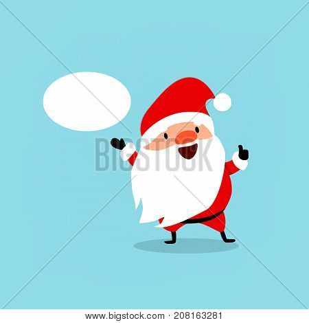 Santa Claus with bubble for text. Cute Christmas symbol. Element from collection of Santa Clauses with different emotions and New Year's objects. Vector illustration isolated on light blue background