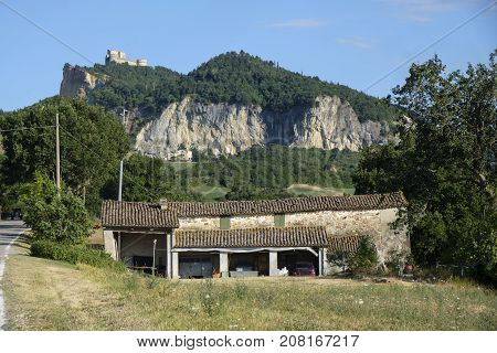 The road to San Leo (Forli Cesena Emilia Romagna italy). Country landscape at summer