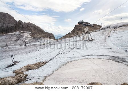 People Hiking Around Dachstein Hunerkogel Mountain Station, Alps, Austria