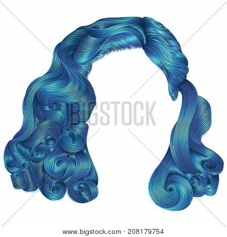 trendy woman short  hairs blue colors .fringe. fashion beauty retro style . realistic 3d .