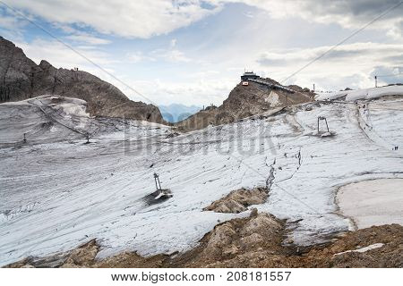 People Hiking Around Dachstein Hunerkogel Mountain Station, Alps, Austria