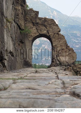 Ancient Roman Road Arch In Donnas
