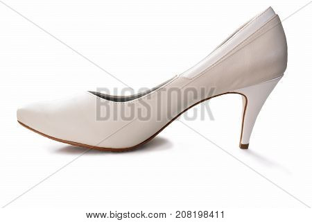 White leather high heel shoe isolated on white background.