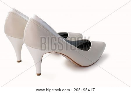 White leather high heels shoes isolated on white background.