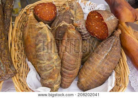 Kulen is famous authentic spicy sausage typical Slavonian dried Meat of the Croatia