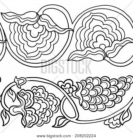 Seamless traditional chinese pattern with floral ornament in outline. Stock vector illustration.