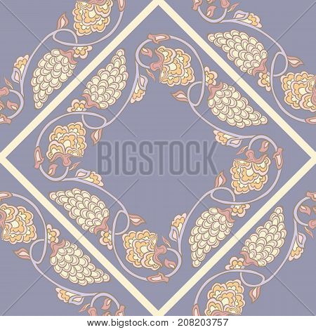 Seamless traditional chinese pattern with floral ornament in vintage pastel colors. Stock vector illustration.