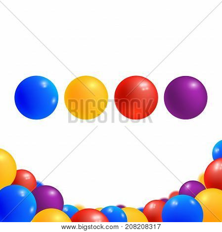 Colored balls isolated on white background. Childish plastic glossy balls in different colors. Game element for playground. Vector illustration.