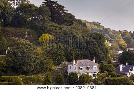 View of the mountainous part of the outskirts of Torquay. Near the Kents Cavern. Devon. UK