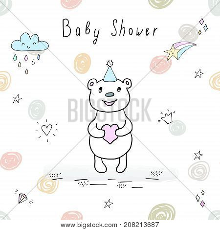 vector card with cute hand drawn bear. vector print.