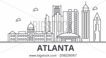 Atlanta architecture line skyline illustration. Linear vector cityscape with famous landmarks, city sights, design icons. Editable strokes
