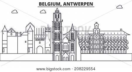 Belgium, Antwerpen architecture line skyline illustration. Linear vector cityscape with famous landmarks, city sights, design icons. Editable strokes