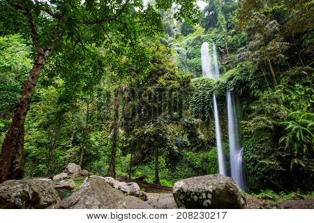 Beautuful Waterfall Near Rinjani, Senaru, Lombok, Indonesia