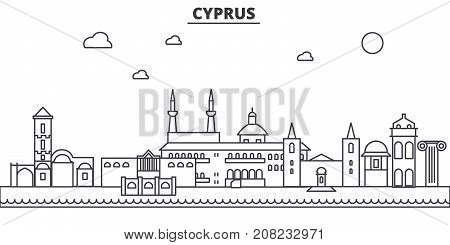 Cyprus architecture line skyline illustration. Linear vector cityscape with famous landmarks, city sights, design icons. Editable strokes