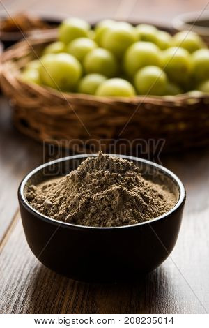 Stock photo of Amla/Avla/Aavla and it's by product cpowder or churan or churna