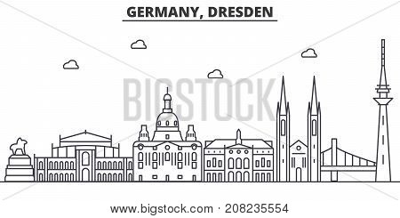 Germany, Dresden architecture line skyline illustration. Linear vector cityscape with famous landmarks, city sights, design icons. Editable strokes