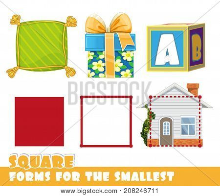 Forms For The Smallest. Square And Objects Having A Square Shape On A White Background Developing Ga