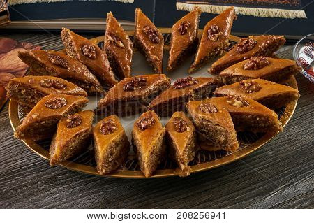Homemade Baklava Or Pakhlava With Nuts And Honey Syrup