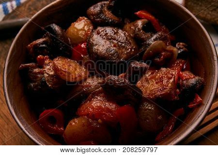Baked Vegetables, Potatoes, Mushrooms, Onion, Tomato And Garlic