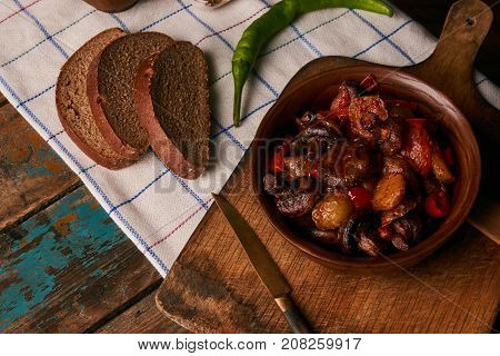 Baked Vegetables, Potatoes, Mushrooms, Onion, Tomato And Garlic
