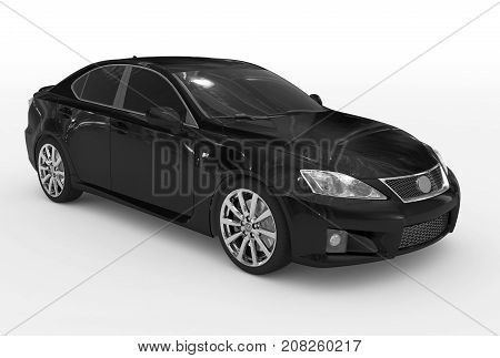 Car Isolated On White - Black Paint, Tinted Glass - Front-right Side View
