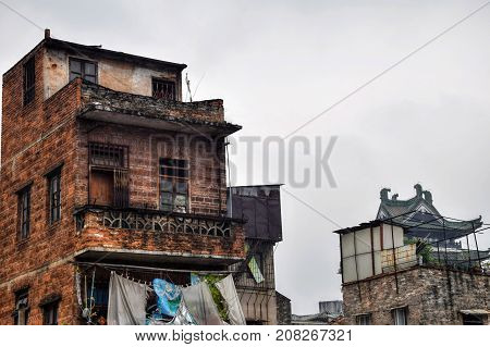 The old town of Canton city. The old and the new architecture of Canton, the metropolis of Guangdong province in China.