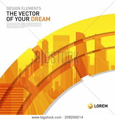 Design element for corporate graphic layout. Modern abstract geometry background template design whith colored cityscape vector illustration for investment, business, real estate, construction.