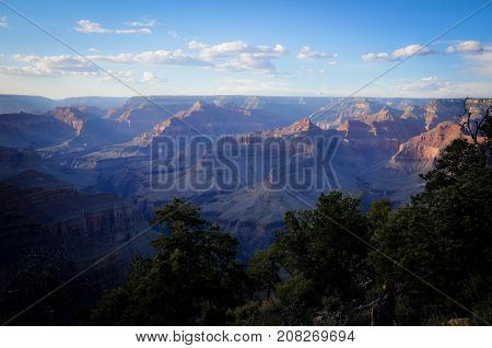 Blue Sunset on Eroded Rock of Grand Canyon