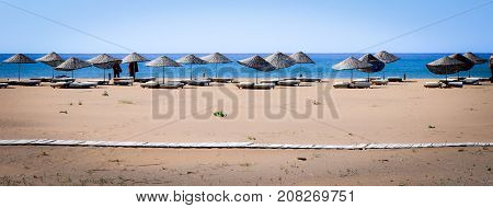 Standing Parasols on Turtle Beach in Iztuzu
