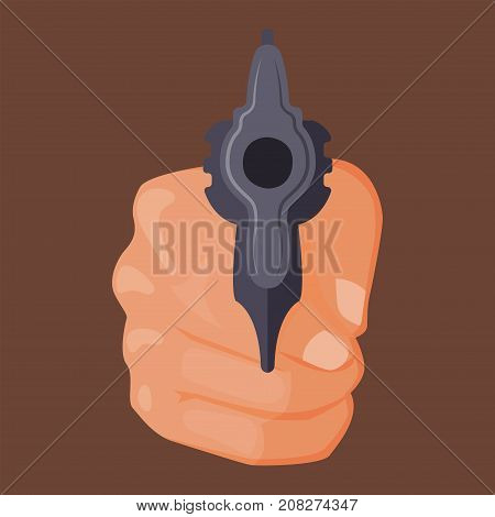 Hand firing with gun protection ammunition. Business startup concept criminal dangerous armed clip violence special revolver. Crime military police firearm hands vector.