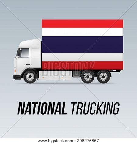 Symbol of National Delivery Truck with Flag of Thailand. National Trucking Icon and Thail flag