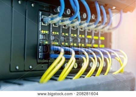 Network switch and ethernet cablesData Center Concept.